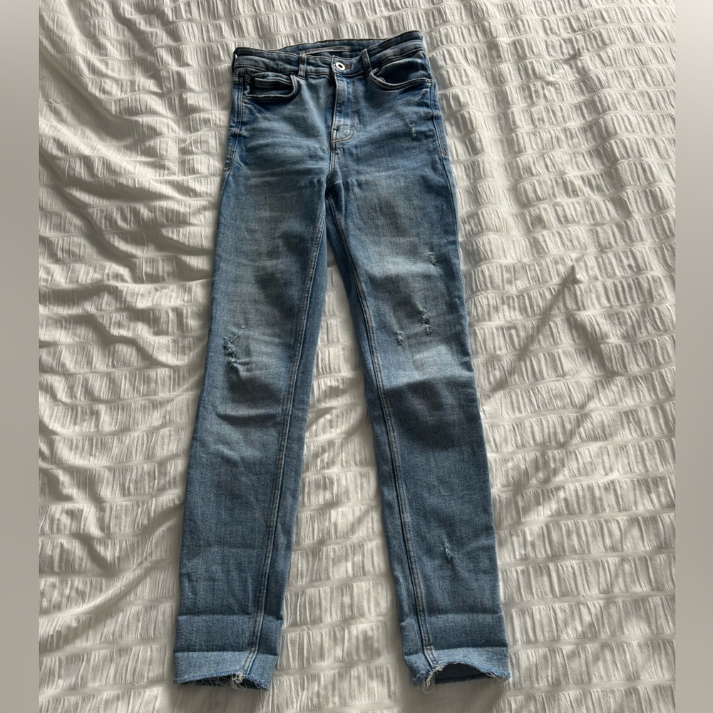 Zara high rise ripped skinny jeans